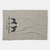 Ierse Water Spaniel Silhouetten met Hart Theedoek (Horizontaal)