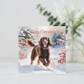 Ierse waterspaniël in de sneeuw Winter Vrolijk Ker Feestdagenkaart (Staand voorkant)