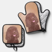 Ierse waterspaniël IWS schildert originele hondenk Ovenwant & Pannenlap Set (Voorkant / Achterkant)