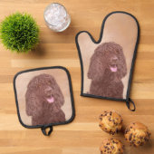 Ierse waterspaniël IWS schildert originele hondenk Ovenwant & Pannenlap Set (Top down)