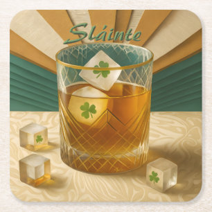 Ierse Whiskey Tumbler Shamrock Ijs "Sláinte!" Kartonnen Onderzetters