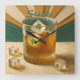 Ierse Whiskey Tumbler Shamrock Ijs "Sláinte!" Vierkante Klok