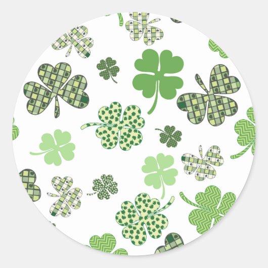  Ierse witte en groene klavers Ronde Sticker (Voorkant)