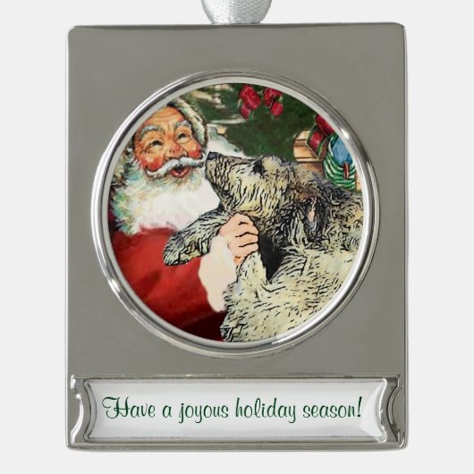 Ierse Wolfhound gepersonaliseerde Kerstmis Verzilverd Banner Ornament (Voorkant)