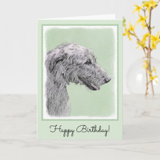 Ierse Wolfhound-schildering - Kute Original Dog Ar Kaart (Gele Bloem)