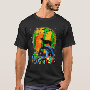 Ierse wolfshond en gele maan halloween grappig doe t-shirt