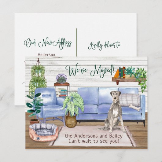 Ierse Wolfshond Gezellig Nieuw Huis Verhuizen Aankondigingskaart (Voorkant / Achterkant)
