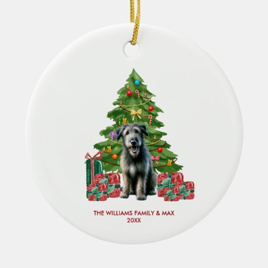 Ierse Wolfshond Hond Gepersonaliseerde Kerstmis Keramisch Ornament (Voorkant)