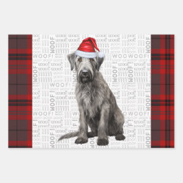 Ierse Wolfshond Kersthond Rood Holiday Plaid Inpakpapier Vel