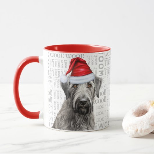 Ierse Wolfshond Kerstman Hond Geblaf Achtergrond Mok (Met donut)