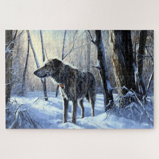 Ierse Wolfshond Kerstmis Laat het Sneeuwen Legpuzzel (Horizontaal)