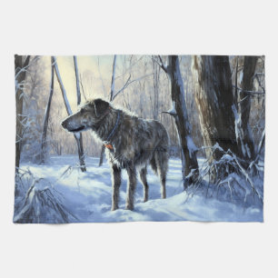 Ierse Wolfshond Laat het Sneeuwen Kerstmis Theedoek