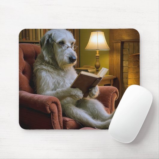 Ierse Wolfshond leest een boek Muismat (Met muis)