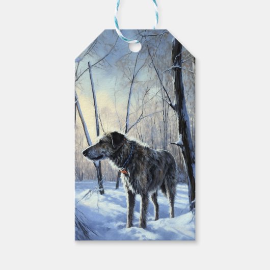 Ierse wolfshond liet het sneeuwen Kerstmis Cadeaulabel (Voorkant)