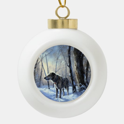 Ierse wolfshond liet het sneeuwen Kerstmis Keramische Bal Ornament (Voorkant)