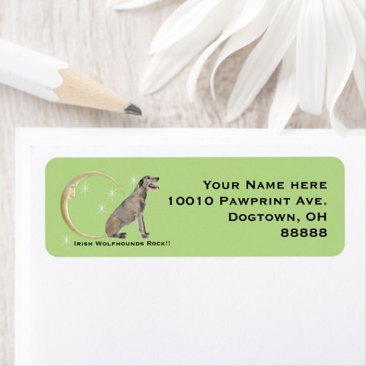 Ierse wolfshond, maan en sterren etiket (Insitu)