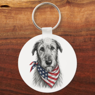 Ierse Wolfshond met Amerikaanse Vlag Bandana Sleutelhanger