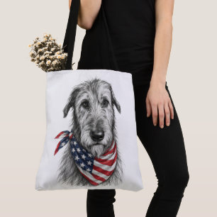 Ierse Wolfshond met Amerikaanse Vlag Bandana Tote Bag