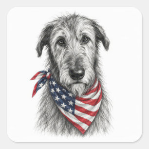 Ierse Wolfshond met Amerikaanse Vlag Bandana Vierkante Sticker