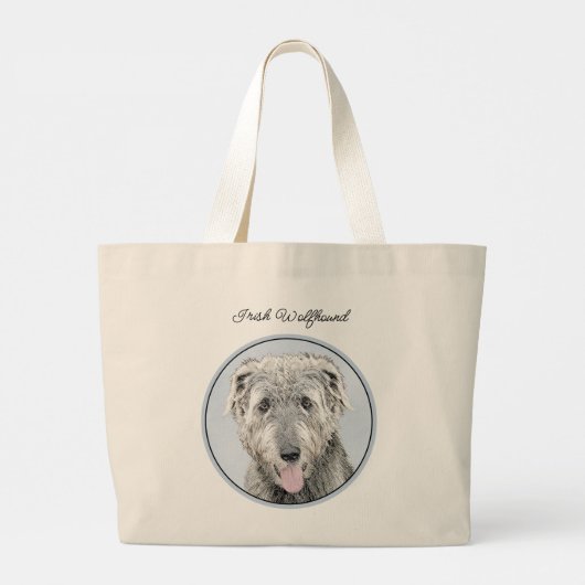 Ierse Wolfshond Schilderen Grijs Originele Hond Ar Grote Tote Bag (Achterkant)