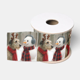 Ierse Wolfshond staart naar een Sneeuwman Grosgrain Lint
