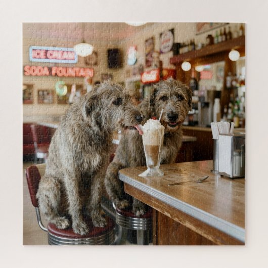 Ierse Wolfshonden delen een milkshake Legpuzzel (Verticaal)