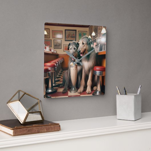 Ierse wolfshonden in retro diner vierkante klok (Kantoor)