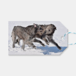 Ierse Wolfshonden rennen in de sneeuw Cadeaulabel