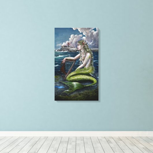 Ierse zeemeermin met harp canvas print (Insitu (Houten vloer))