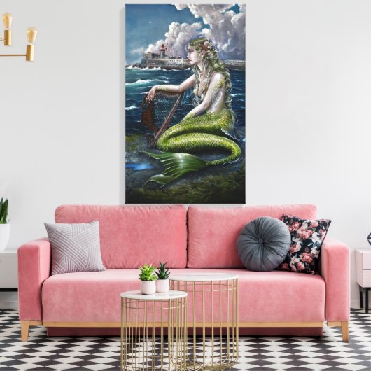Ierse zeemeermin met harp canvas print (Insitu (Woonkamer))