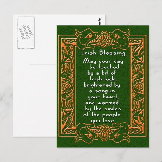 Ierse zegelles met Celtic Font en Background Briefkaart (Voorkant / Achterkant)