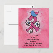 Ierse Zegen Borstkanker Roze Lint Blauwe Vogel Briefkaart (Voorkant / Achterkant)