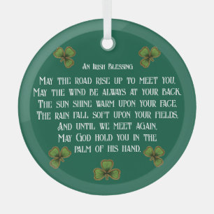 Ierse zegen en groene shamrocktypografie glas ornament