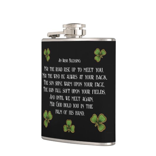 Ierse zegen en shamrocks zwart en groen heupfles (Links)