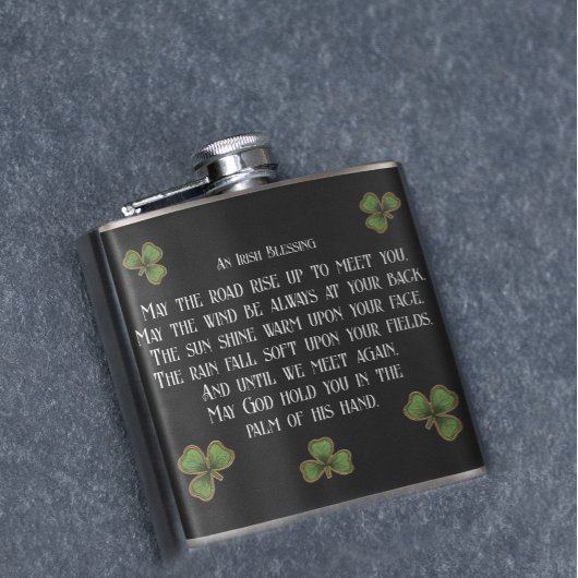 Ierse zegen en shamrocks zwart en groen heupfles