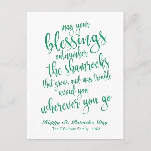 Ierse zegen moderne script St. Patrick's Day Briefkaart (Voorkant)