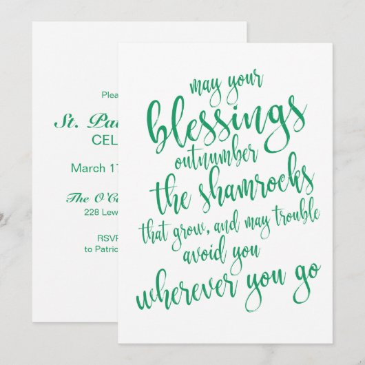 Ierse zegen St Patrick's Day Party Kaart (Voorkant / Achterkant)