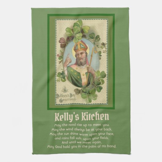 Ierse zegen van St. Patrick Religieuze Shamrocks Theedoek (Verticaal)