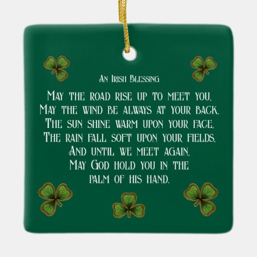 Ierse zegeningen en Shamrocks groene typografie Keramisch Ornament (Voorkant)