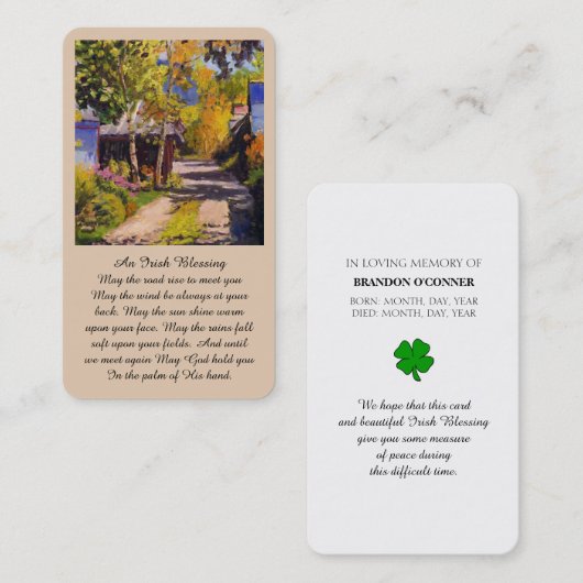 Ierse zegenrouwkaart met herdenkingsgebed visitekaartje (Voorkant / Achterkant)