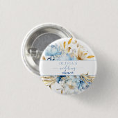 Iets Blau Bloemig Goud Trouw Bruiloft Ronde Button 3,2 Cm (Voorkant /achterkant)