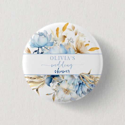 Iets Blau Bloemig Goud Trouw Bruiloft Ronde Button 3,2 Cm (Voorkant)