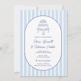 Iets Blau Handgetekende Cake Stripe Bruiloft Kaart