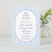 Iets Blau Handgetekende Cake Stripe Bruiloft Kaart (Staand voorkant)