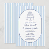 Iets Blau Handgetekende Cake Stripe Bruiloft Kaart (Voorkant / Achterkant)