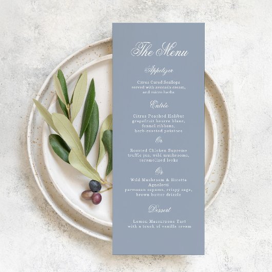 Iets Blau Stof Blauw Elegant Trouwmenu Kaart