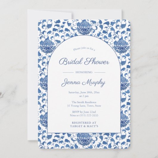 Iets blauw Antiek Chinoiserie bruiloft Shower Kaart (Voorkant)