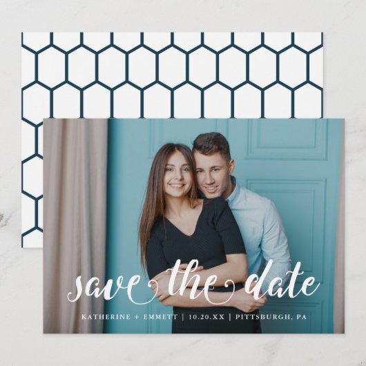 Iets blauw Bewaar de datumfoto Save The Date (Voorkant / Achterkant)