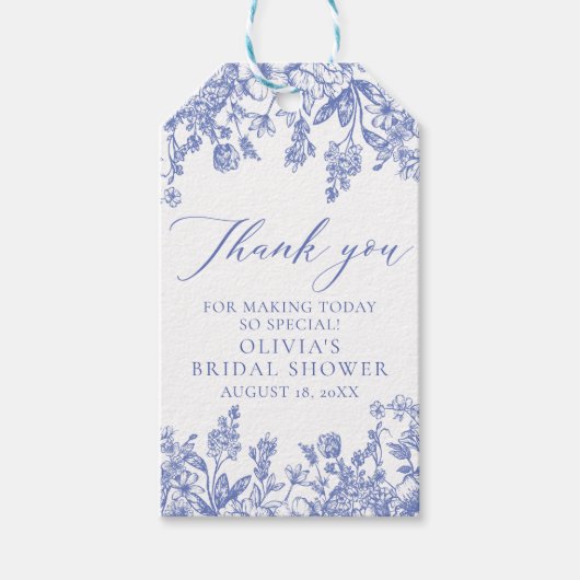 Iets blauw  blauw bloemig Vrijgezellenfeest Cadeaulabel (Voorkant)