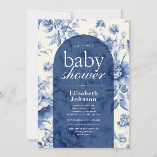 Iets blauw Bloemen Frans Toile Baby shower Kaart (Voorkant)